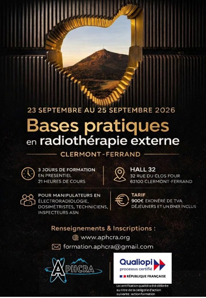 Affiche de l'EPU Bases pratiques en radiothérapie externe en septembre 2026 à Clermont Ferrand