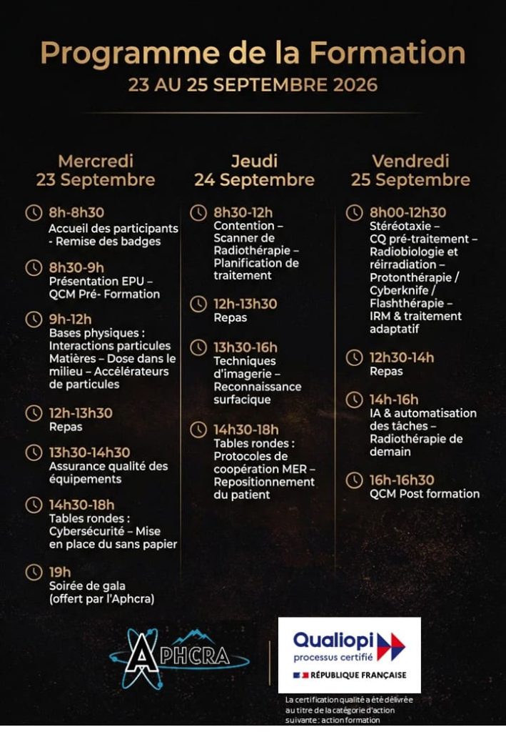 Programme de l'EPU Bases pratiques en radiothérapie externe en septembre 2026 à Clermont Ferrand